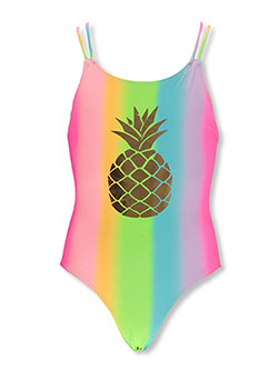 Rainbow Pineapple 1-Piece Swimsuit by Girlsquad in Pink/multi, Girls Fashion