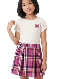 Duchess Girls' Ribbed Top and Plaid Skirt Dress