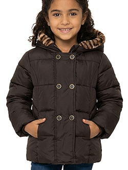Rothschild Girls' Full-Zip Quilted Puffer Jacket with Leopard Print Faux Fur Hood