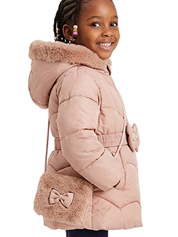Girls' Quilted Puffer Jacket and Faux Fur Bag Set