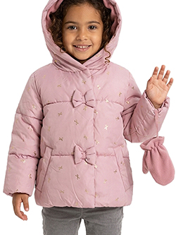 Girls' Puffer Jacket with Bow Details