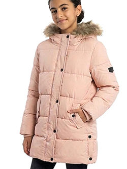Girls' Hooded Puffer Jacket with Faux Fur Trim