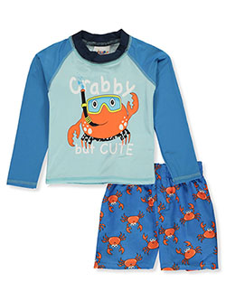 2-Piece Crabby Rash Guard Swim Set by Sweet & Soft in light blue/multi and navy/multi, Infants