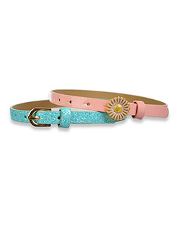 2-Pack Glitter and Flower Skinny Belts in Pink/blue