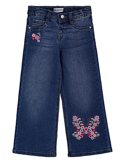 Blue Spice Girls' Wide-Leg Embroidered Floral Butterfly Jeans