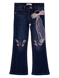 Squeeze Girls' Sequin Flare Jeans with Butterfly Embroidery