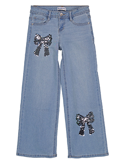 Blue Spice Girls' Wide-Leg Sequin Bow Jeans