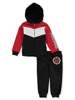Girls' Chevron Panel 2-Piece Sweatsuit Outfit by XOXO in Red