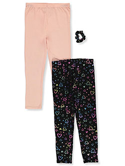 Girls' 2-Pack Leggings With Scrunchie by One Step Up in Black/rose