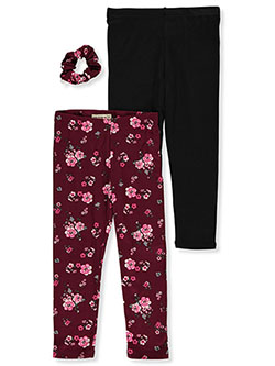 Girls' 2-Pack Leggings With Scrunchie by One Step Up in Black/burgundy - $16.00