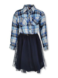 Girls' Plaid Top Belted Dress by Star Ride in blue/multi and pink/multi