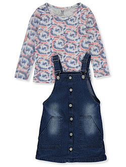 2-Piece Denim Skirtalls Set Outfit by Sweet Butterfly in blue and coral