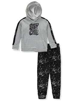 Boys' 2-Piece Stay Chill Joggers Set Outfit by Hawk in Gray/black