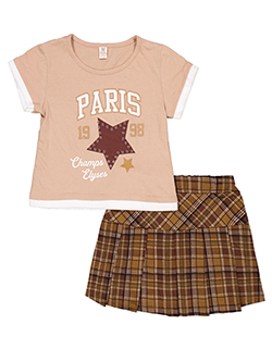 Sweet Butterfly Girls' Paris Tee and Plaid Skort Set