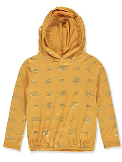 Girls' L/S Hooded Queen Top by Dream Girl in mustard and pink, Sizes 7-16