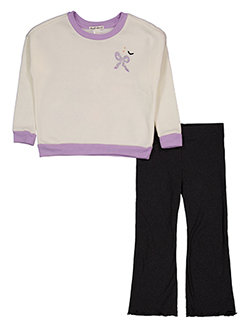 Derek Heart Girls' Halloween Bats and Ribbons Sweatshirt and Flare Pants Set