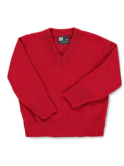 Boys' L/S Control-Pil V-Neck Sweater by T.Q. Knits in Red