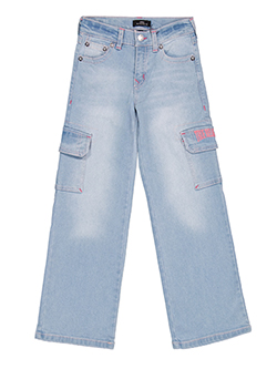 True Religion Girls' Leila Mid Rise Wide Leg Cargo Jeans