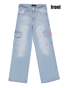 True Religion Girls' Leila Mid Rise Wide Leg Cargo Jeans