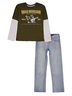 True Religion Boys' Double Layered Long Sleeve Graphic Tee and Jeans Set