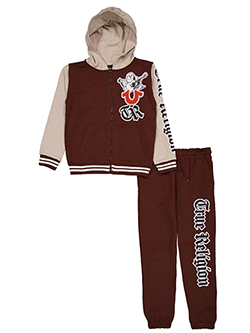 True Religion Boys' 2-Piece Zip-Up Patch Logo Hoodie and Joggers Set