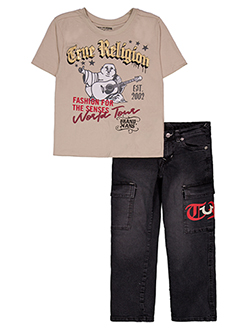 True Religion Boys' 2-Piece Foil Text Graphic Tee and Cargo Jeans Set