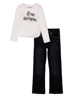 True Religion Girls' 2-Piece Long-Sleeve Tee and Joey Rhinestone Star Jeans Set