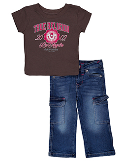 True Religion Girls' Short Sleeve Los Angeles Tee and Cargo Jeans Set