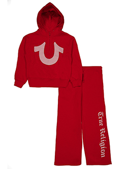 True Religion Girls' Horseshoe Rhinestud Quarter-Zip Hoodie and Sweatpant Set