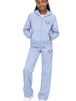 True Religion Girls' 2-Piece Velour Full-Zip Hoodie & Sweatpants Rhinestone Horseshoe Logo Set