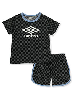 2-Piece Checker Varsity Shorts Set Outfit by Umbro in Black, Girls Fashion