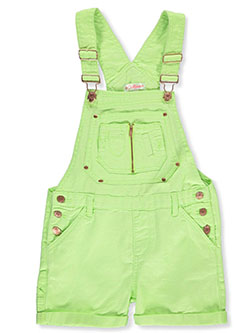 Girls' Cuffed Denim Shortalls by Chillipop in aqua, blush and lime - Overalls & Jumpers