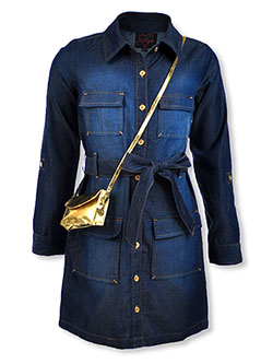 Chambray Button-Up Dress With Pocketbook by Chillipop in dark wash and medium wash