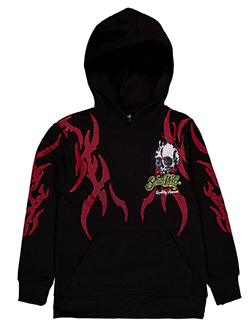 Southpole Boys' Fleece Skull Graphic and Studded Tribal Pattern Pullover Hoodie