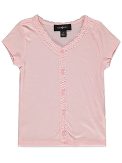 Amy Beyer Pink Ribbed Tee with Lace Trim