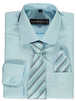 Kids World Boys’ Dress Shirt & Tie (Patterns May Vary)