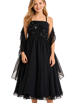 Black Beaded Formal Dress with Shrug Set