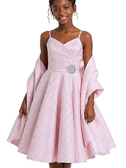 Kidz World Pink Textured Dress with Wrap Shawl Set