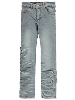 Celebrity Ace Girls' Straight Leg Jeans with Distressed Rhinestone Bow Accents