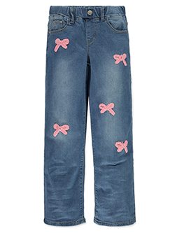 Celebrity Ace Girls' Wide-Leg Bow-Embroidered Denim Jeans