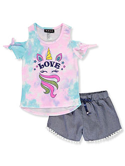 RMLA Girls/' Chambray and Stripes 2-Piece Shorts Set Outfit with Sequins