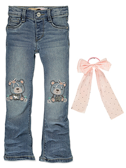 Girls' 2-Piece Flare Jeans with Teddy Bear Set