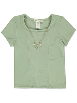 Forever Girl Girls' Ribbed Short-Sleeve Tee with Charm Necklace