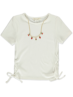 Forever Girl Girls' Ribbed Drawstring Short Sleeve Top