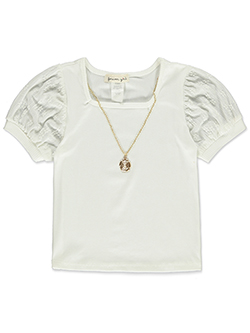 Forever Girl Girls' Ribbed Puff Sleeve Top with Necklace
