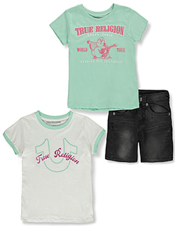 True Religion Girls' 3-Piece T-Shirts & Shorts Set Outfit