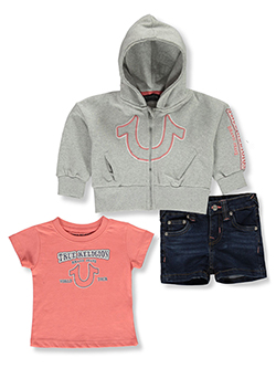 True Religion Baby Girls' 3-Piece Denim Shorts Set Outfit