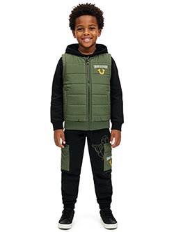 True Religion Boys' 2-Piece Puffer Vest Joggers Set Outfit