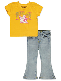 True Religion Baby Girls' World Tour Graphic Tee and Flare Jeans Set