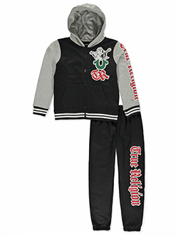 True Religion Boys' 2-Piece Zip-Up Patch Logo Hoodie and Joggers Set